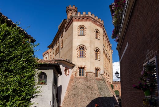 The town of Barolo, with the Falletti castle in Langhe region. Piedmont, Italy