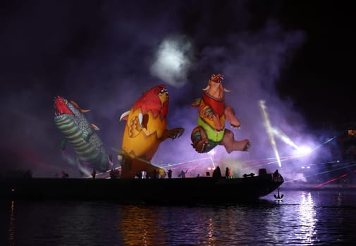 Cracow, Poland - June 4, 2022: Great Dragon Parade. The Great Outdoor Show on the Vistula River.