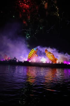 Cracow, Poland - June 4, 2022: Great Dragon Parade. The Great Outdoor Show on the Vistula River.