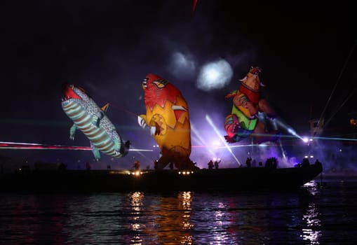 Cracow, Poland - June 4, 2022: Great Dragon Parade. The Great Outdoor Show on the Vistula River.