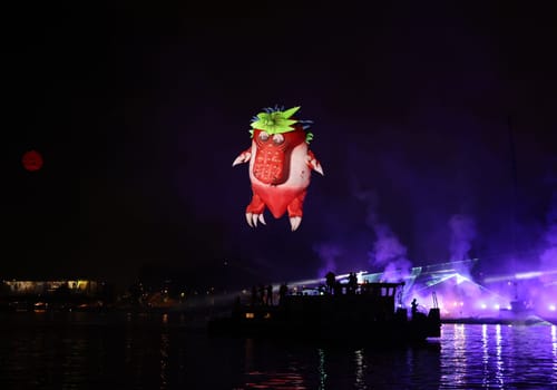 Cracow, Poland - June 4, 2022: Great Dragon Parade. The Great Outdoor Show on the Vistula River.