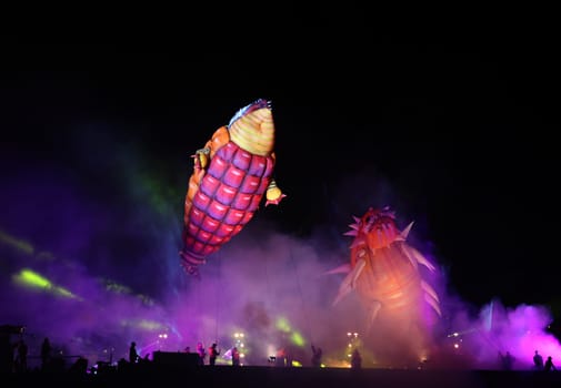 Cracow, Poland - June 4, 2022: Great Dragon Parade. The Great Outdoor Show on the Vistula River.