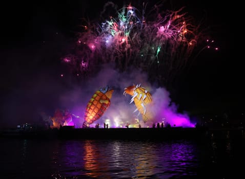 Cracow, Poland - June 4, 2022: Great Dragon Parade. The Great Outdoor Show on the Vistula River.