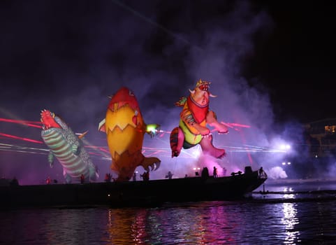 Cracow, Poland - June 4, 2022: Great Dragon Parade. The Great Outdoor Show on the Vistula River.