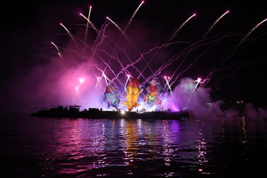 Cracow, Poland - June 4, 2022: Great Dragon Parade. The Great Outdoor Show on the Vistula River.