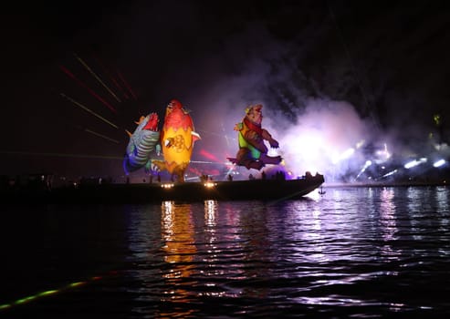 Cracow, Poland - June 4, 2022: Great Dragon Parade. The Great Outdoor Show on the Vistula River.