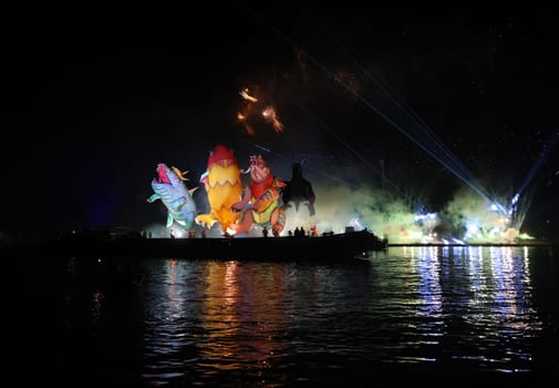 Cracow, Poland - June 4, 2022: Great Dragon Parade. The Great Outdoor Show on the Vistula River.