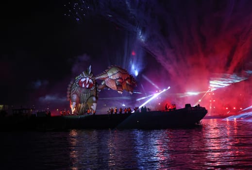 Cracow, Poland - June 4, 2022: Great Dragon Parade. The Great Outdoor Show on the Vistula River.