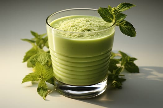 green cocktail of grapes and fruits on a light background. healthy eating and self-care.