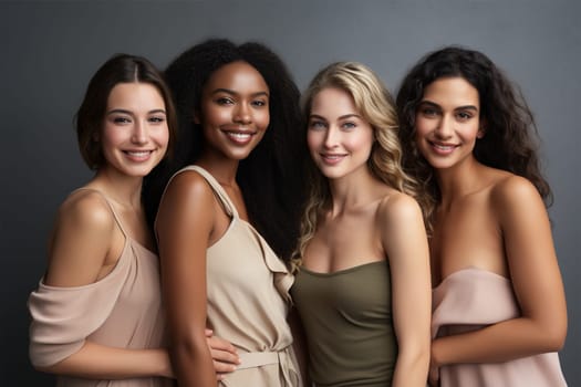 racial diversity of stylish young women, best friends having fun together, close up people lifestyle concept.