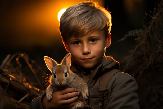happy boy with her favorite pet.