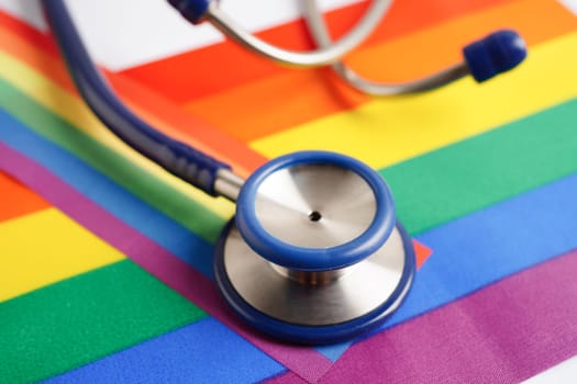 LGBT symbol, Stethoscope with rainbow ribbon, rights and gender equality, LGBT Pride Month in June.