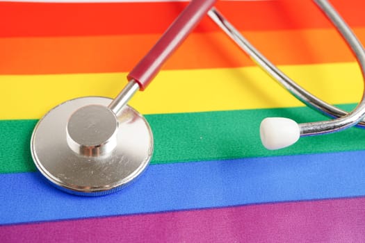 LGBT symbol, Stethoscope with rainbow ribbon, rights and gender equality, LGBT Pride Month in June.