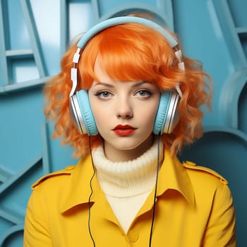 Portrait of a teenager girl with headphones, listening to music or to a broadcast, quality of sound, leisure activity