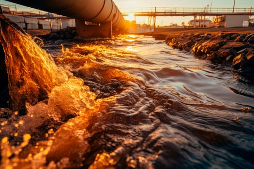 Oil or any pollution spill from a factory pipe. Factories polluting water, environment problems. AI generated