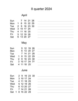 Calendar for second quarter 2024. Three months of 2 quarter 2022. Quarterly Calendar English. Monthly planner. Quarterly planner. Business organizer. Calendar April May June