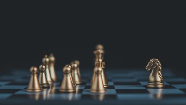 Gold and silver chess pieces in chess board game for business comparison. Leadership concepts, human resource management concepts.