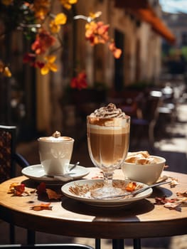 closeup of cup of cappuccino in terrace of french bistro