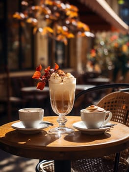 closeup of cup of cappuccino in terrace of french bistro