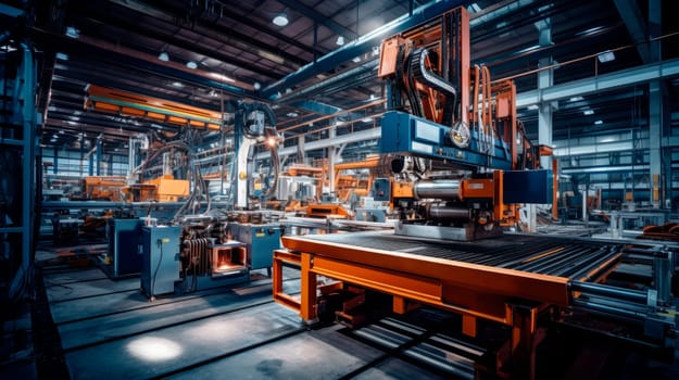 The interior of the metalworking factory. Modern industrial enterprise. AI generated