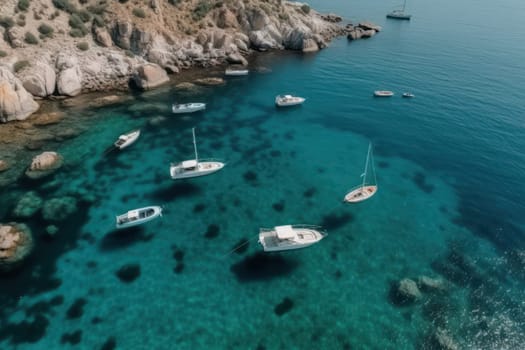 incredibly beautiful landscape - mountains, sea, island and palm trees. concept of travel, leisure and tourism. Generative AI