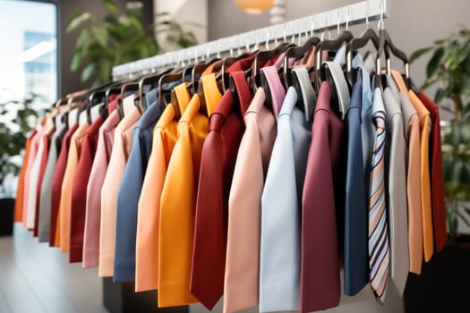 presentation of men's clothing in a luxury boutique in a shopping center, original product presentation