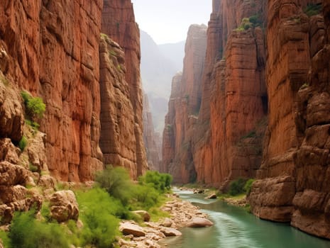 natural canyon with mountain river. Generative AI
