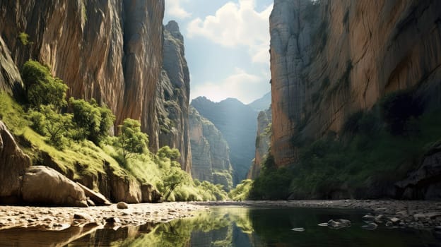 natural canyon with mountain river. Generative AI