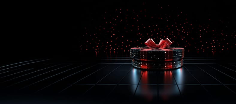 Black Friday background. Gift box with glitter on black background