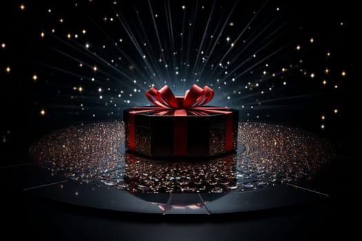 Black Friday background. Gift box with glitter on black background