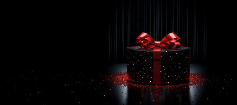 Black Friday background. Gift box with glitter on black background