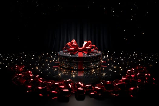 Black Friday background. Gift box with glitter on black background