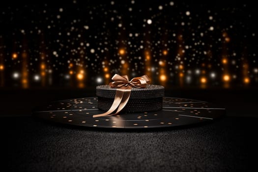 Black Friday background. Gift box with glitter on black background