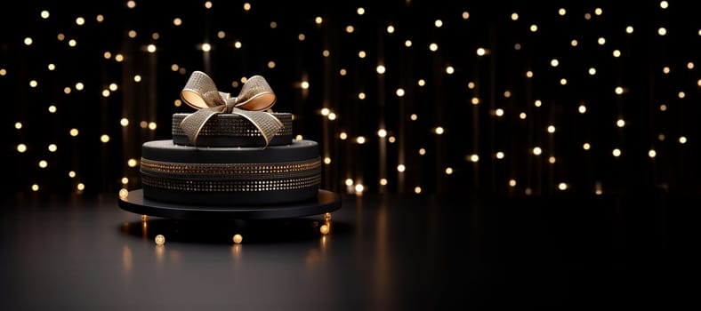 Black Friday background. Gift box with glitter on black background
