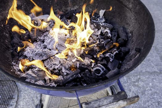Detail of wood burning with fire and flames, destruction