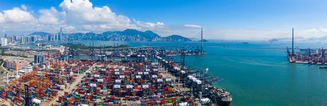 Kwai Chung, Hong Kong 15 May 2019:  Top view of Kwai Chung Cargo Terminal in Hong Kong