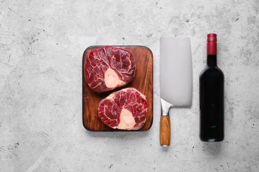Top view of raw beef meat ossobuco, shank cross-cut