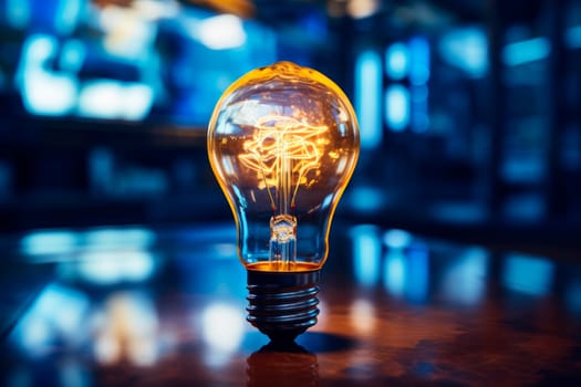 Close up glowing light bulb. Innovation, New Ideas, Inspiration.AI generated