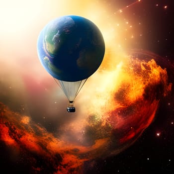 Adventure expedition, balloon flight into the unknown, abstract illustration