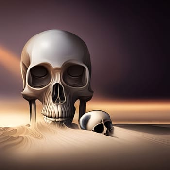 Patiently waiting, one who patiently waits - abstract image of the human skulls on the desert