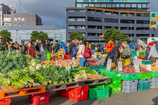 Wellington, New Zealand - 12 May 2023: Fruit and vegetables at Harbourside Market, Wellington, North Island, New Zealand