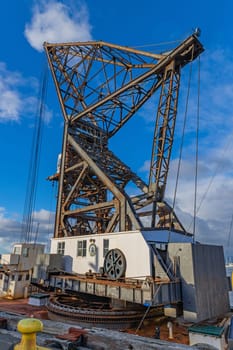 Wellington, New Zealand - May 13 2023 Old Crane in the port of Wellington. New Zealand