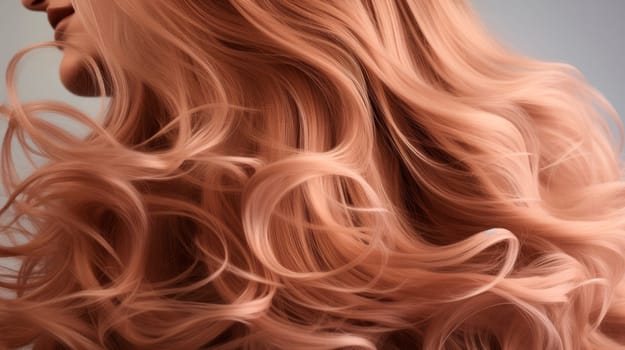 A closeup view of a shiny red hair in a wavy curved style. AI generated