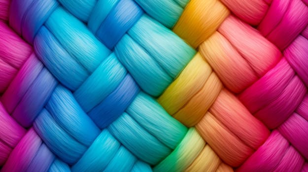 Color seamless pattern with interweaving of braids. Abstract ornamental background in form of a knitted fabric. Stylized textured yarn close-up. AI generated