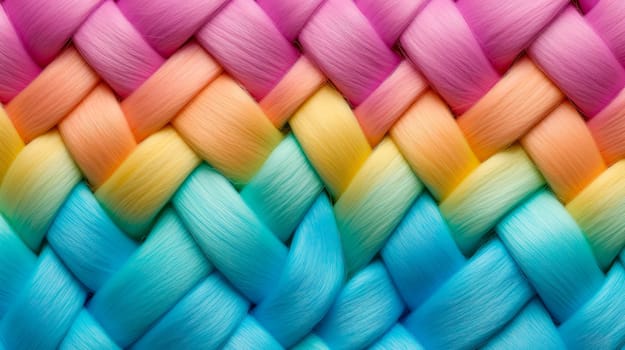 Color seamless pattern with interweaving of braids. Abstract ornamental background in form of a knitted fabric. Stylized textured yarn close-up. AI generated