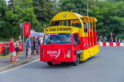 Bayonne, France: 03 July 2023: Caravan car of Tour de France in the 3 stage of "Le Tour de France"" in Bayonne, Basque Country. France."