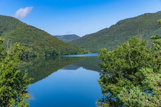 View of Eugi Reservoir in the town of Eugi, Navarra, Spain