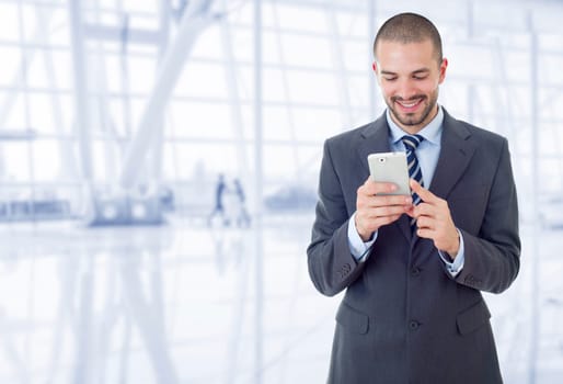 happy business man on the phone, at the office
