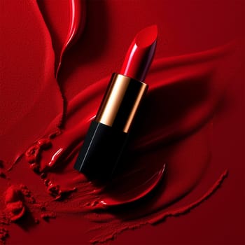 Red lipstick over smudged lipstick background.