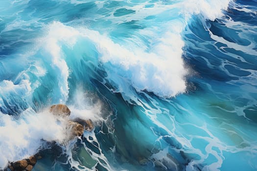 Beach Sand Sea Shore with Blue wave and white foamy summer background,Aerial beach top view overhead seaside.